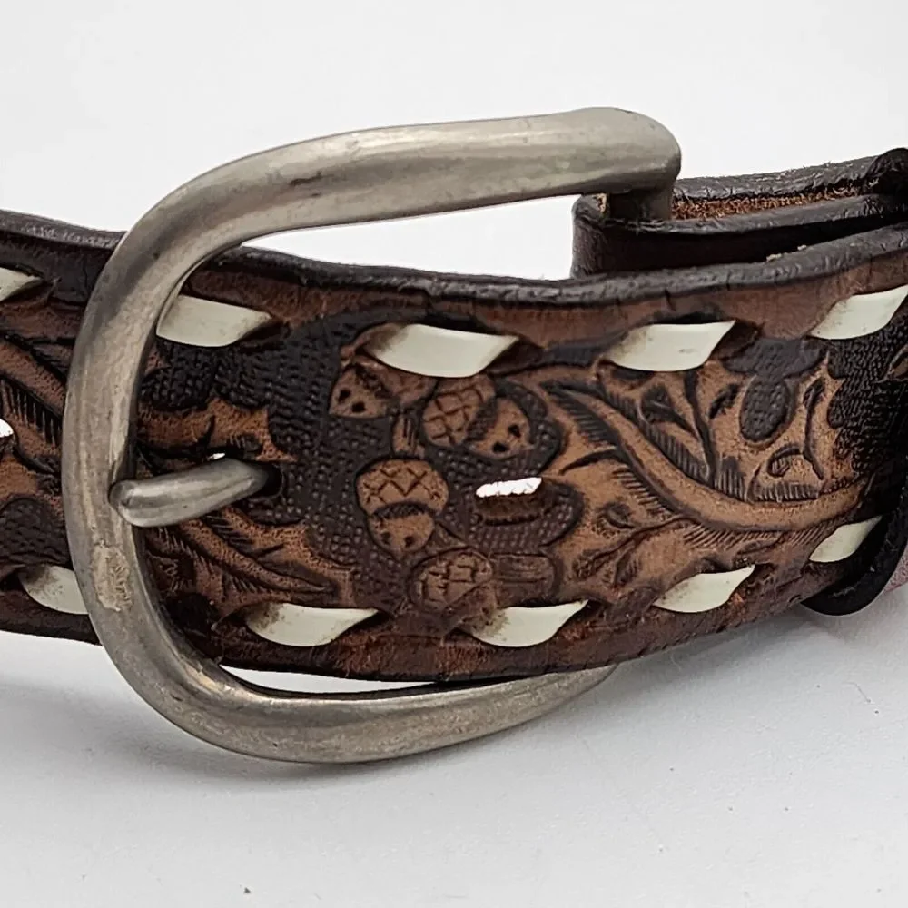 Vintage Men's Brown Leather‎ Belt Size 42 Acorns & Oak Leaves Wester Made in USA